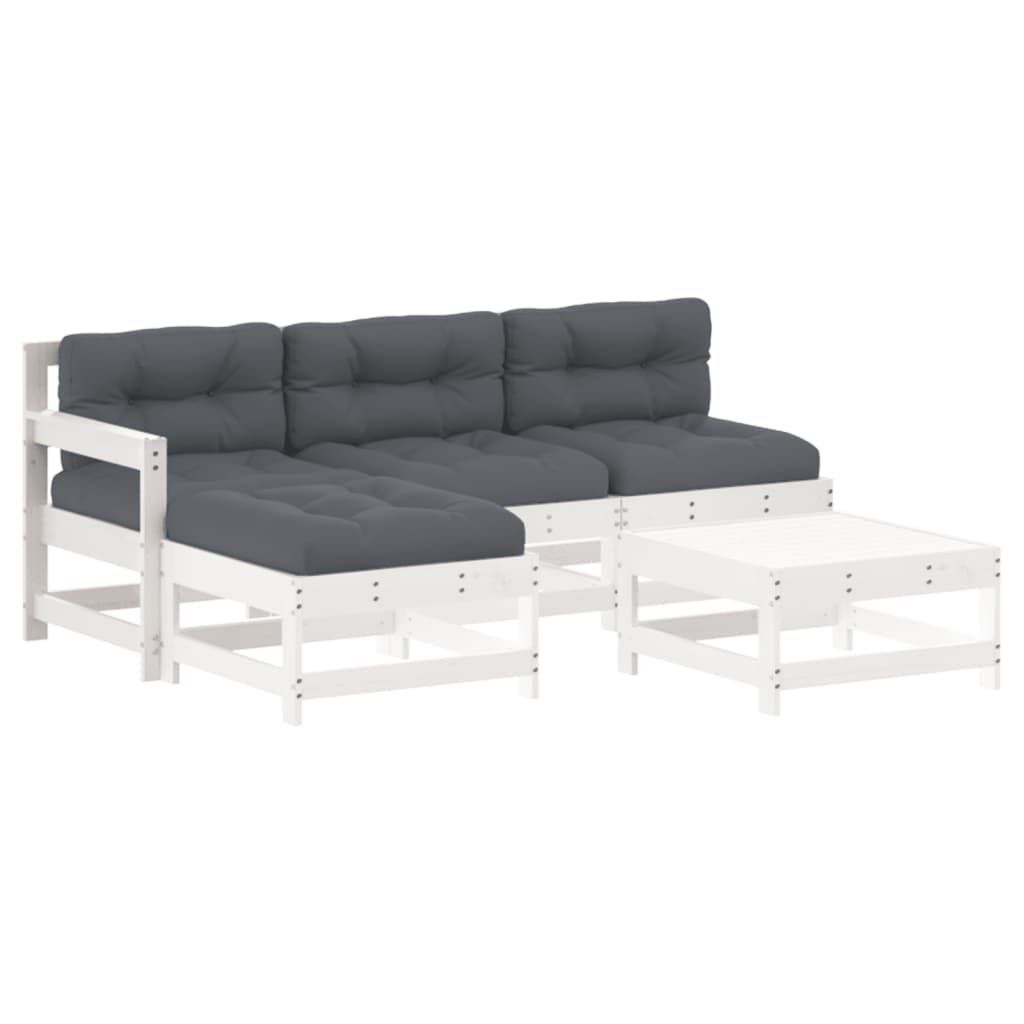 "SALE 2026" 5-tlg. Garten-Lounge-Set/Garten-Essgruppe - Balkonmöbel Set - mit Kissen Weiß Massivholz - Gartenmöbelset DE5505158