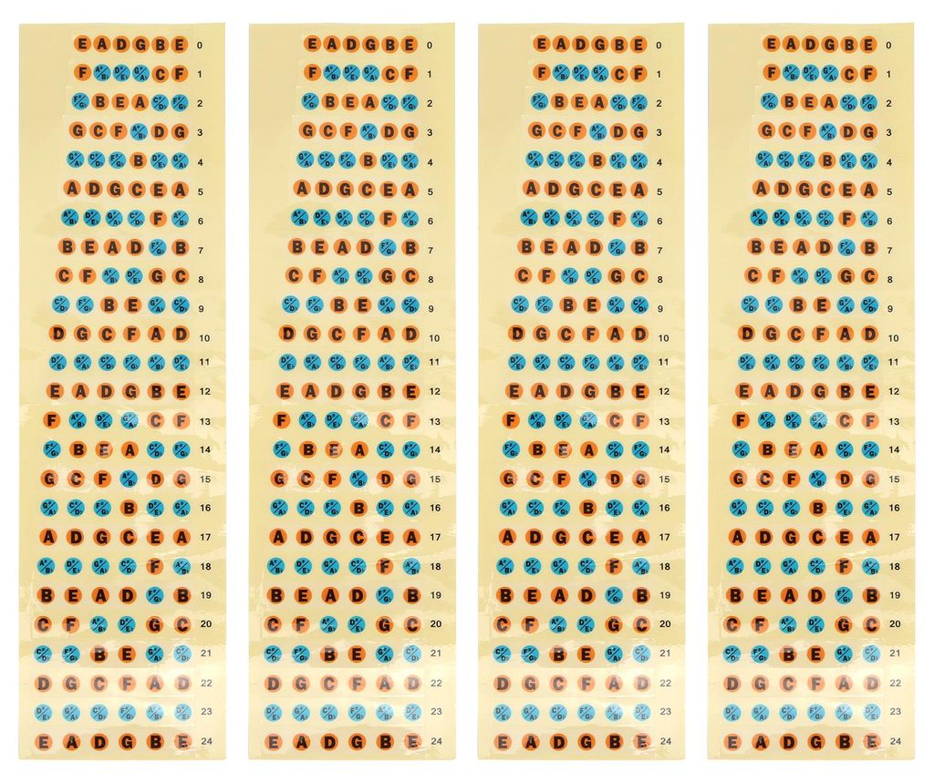 4 Stück wasserfeste Gitarrengriffbrett-Aufkleber aus Papier, Instrumentenzubehör für Anfänger