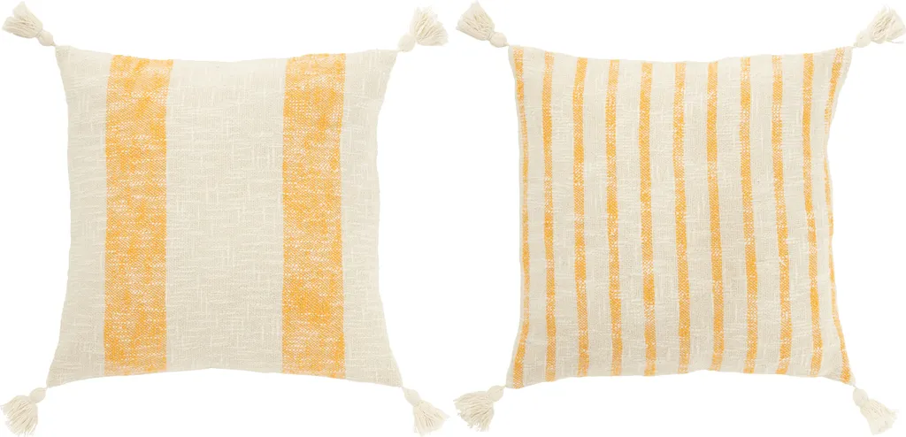 Coussin Carré J-Line Lignes et Guirlande en Coton Blanc et Orange