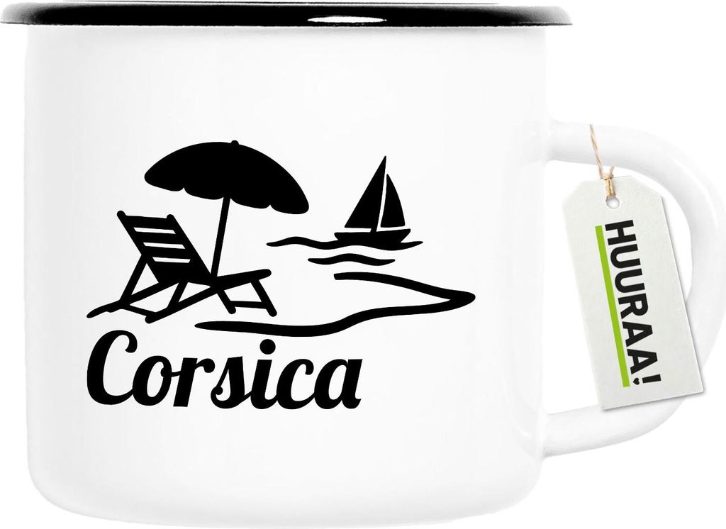Huuraa Emaille Tasse Corsica Frankreich 300ml Vintage Campingbecher Geschenkidee