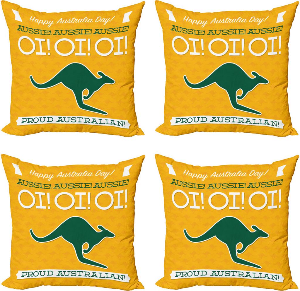 ABAKUHAUS Australian Party Kissenbezug Set (4 Stück), Kangaroo Tier, Moderner Doppelseitiger Digitaldruck, 45 cm x 45 cm, Erde Gelb Weiß