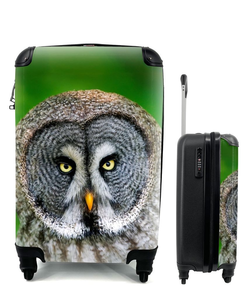 MuchoWow Koffer Handgepäck Trolley Rollkoffer Kleine Reisekoffer mit 4 Rollen - Vogel - Eule - Tiere - Braun - Porträt - Cabin Size < 55x40x23 ...
