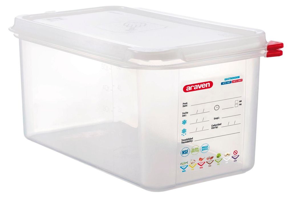 ARAVEN GN-Behälter mit Deckel 1/3, PP, Tiefe: 150 mm, Inhalt: 6 L, hermetisch