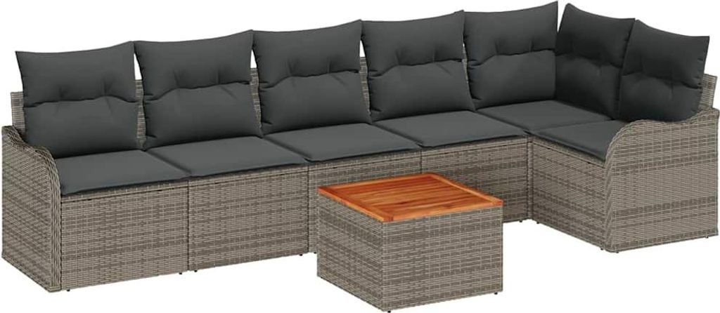 Gartensofa-set mit Kissen 7 pcs Grau Poly-Rattan
