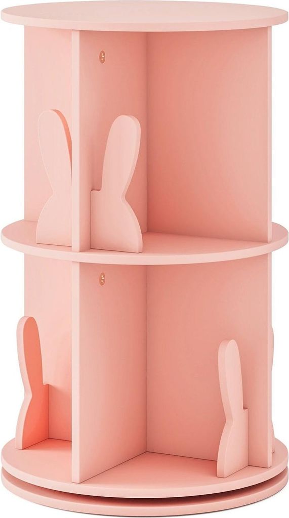 Drehbares Kinderbücherregal mit 2 Ebenen und Hasenteilern, Rosa