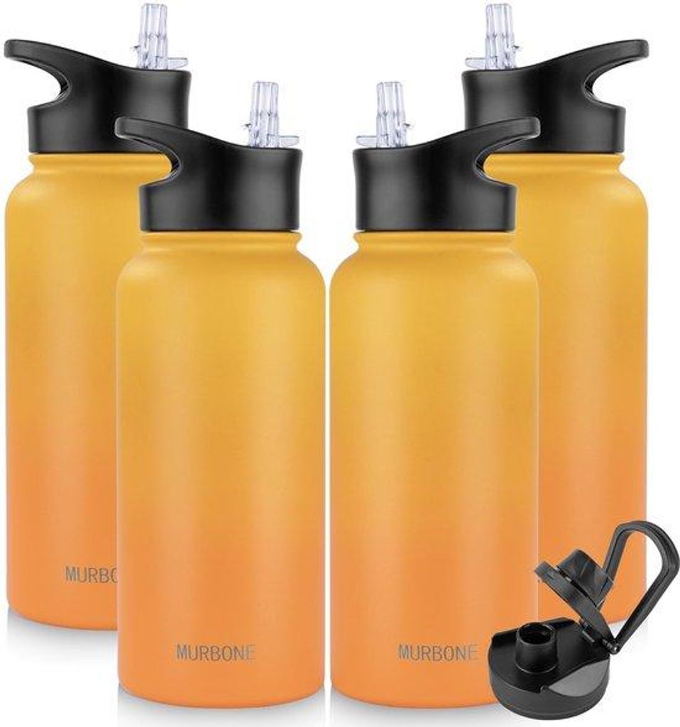 Isolierende Trinkflasche aus Edelstahl 1L mit Griffe, BPA-frei, leckgeschützte Thermosflasche, geeignet für gesäuerter Getränke, vakuum doppelw...
