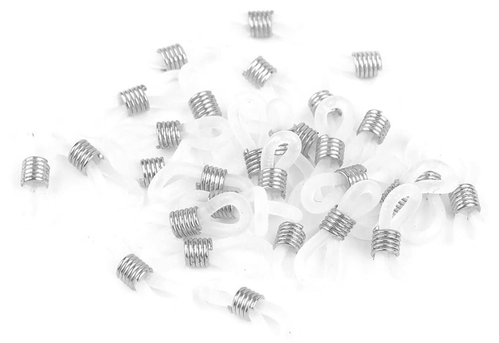 30 Gummischlaufen Ösen für Brillenband Brillenkette 20x7mm, transparent silber