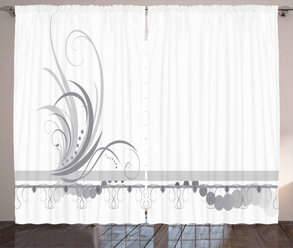 ABAKUHAUS Grau Rustikaler Gardine, Wirbels-Verzierung, Schlafzimmer Kräuselband Vorhang mit Schlaufen und Haken, 280 x 245 cm, Pale Grau Weiß