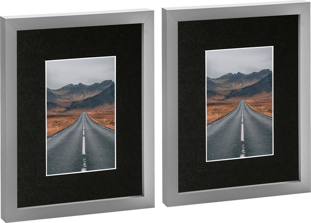 Nicola Spring Bilderrahmen mit 10,2 x 15,2 cm Passepartout, 20,3 x 25,4 cm, Grau/Schwarz, 2 Stück