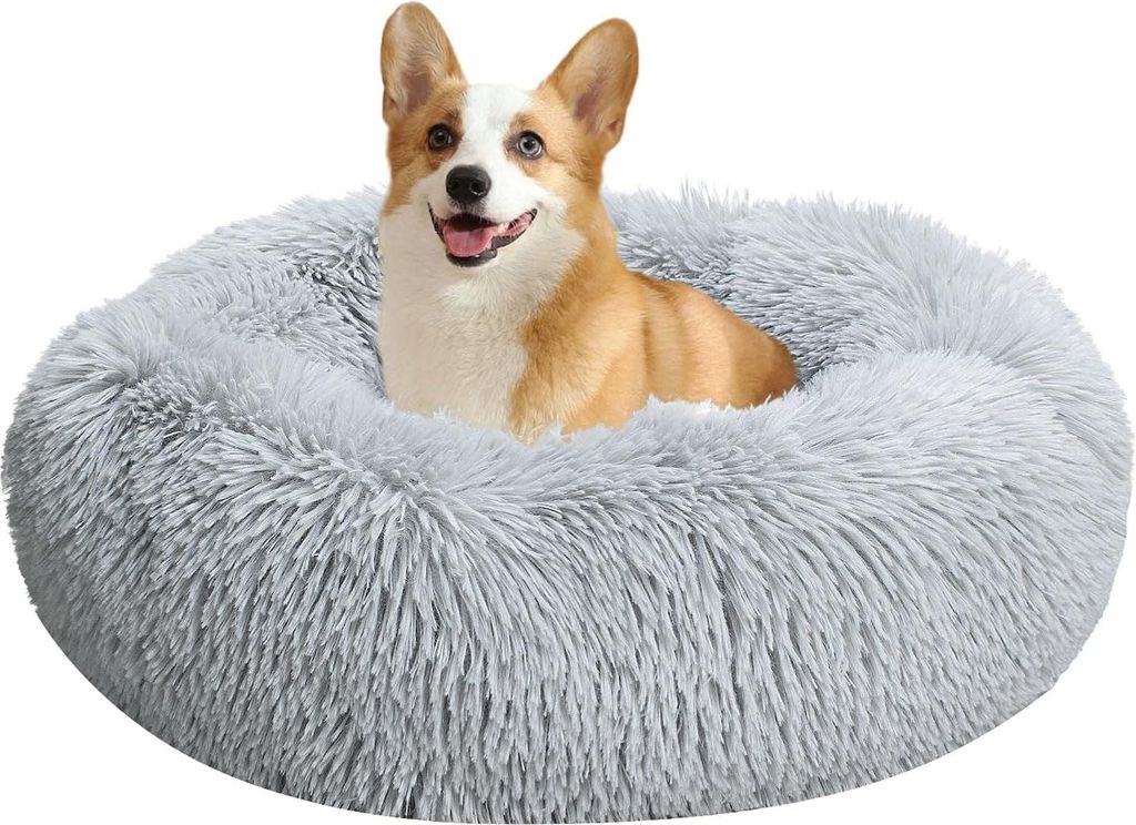 Hundenmand - Hundenbed Pluche Rund Zacht Antislip Kattenkussen Wasbaar - M 50 cm - Lichtgrijs