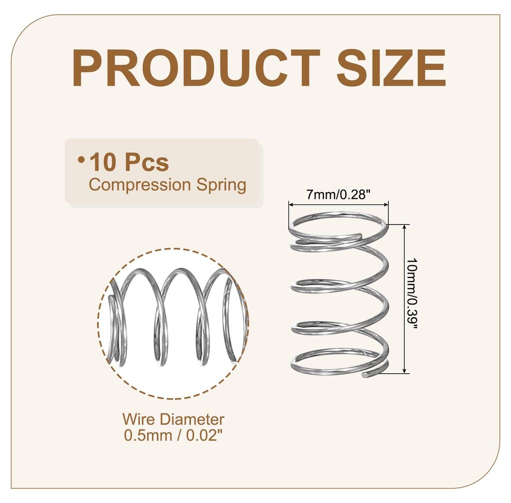 10 Stš¹ck 304 Edelstahl Druckfeder 0,5 mm Drahtdurch. 7 mm Au?endurch. 10 mm L?nge Silber Spiralfeder Metall Federn Set, Mechanische Druckfedern ...