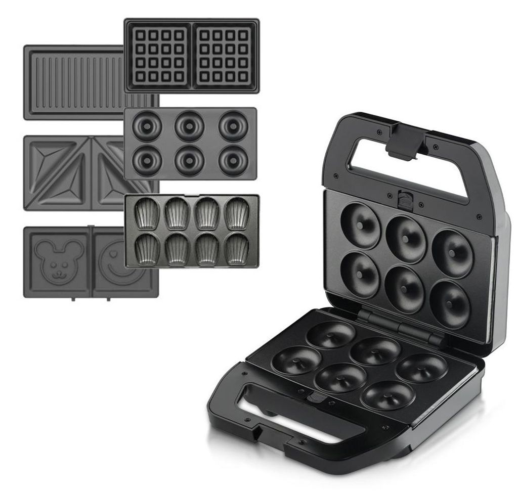 Elektrischer 6-in-1-Sandwich-Maker, Frühstücksmaschine mit 6 herausnehmbaren Antihaftplatten, doppelseitige Heizung, Waffeleisen, Donut-Maker, Pa...