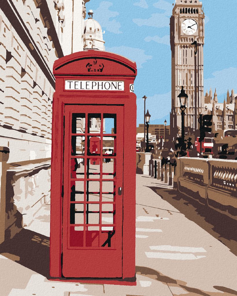 Zuty - Malen nach Zahlen - TELEFONZELLE IN LONDON, 40x50 cm, mit Keilrahmen (bereits gespannt)