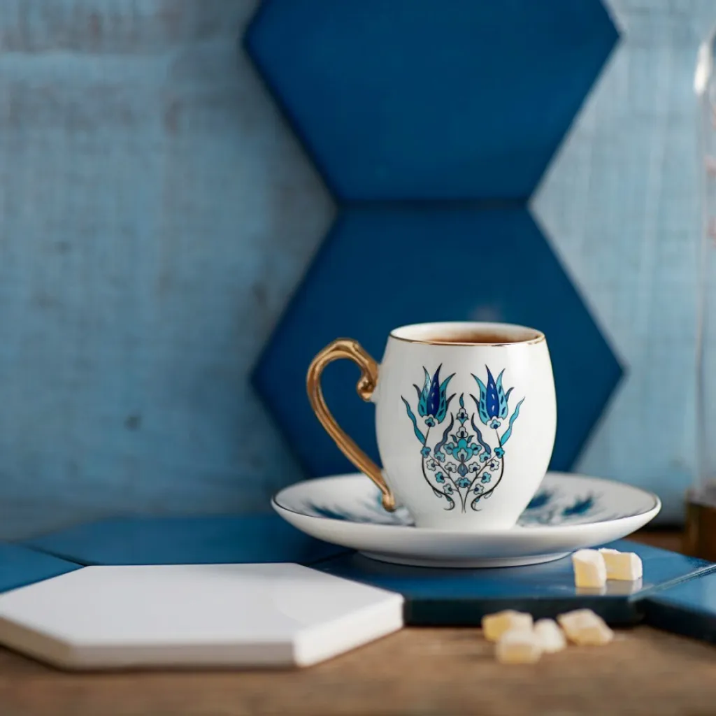 Offerta Set Karaca Iznik 2 Persone - Tazze Caffè Porcellana Oro - 2