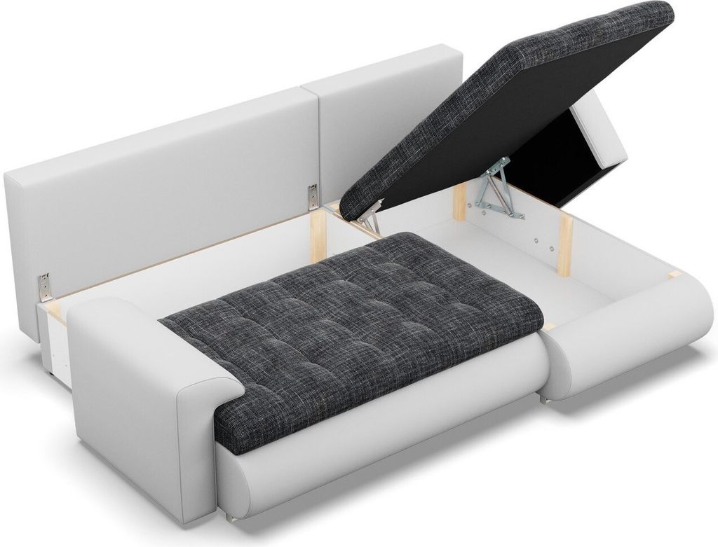 Rechts Ecksofa mit Schlaffunktion FORESTA, Sofa mit bettkasten 230x159cm, Dunkelgrau + Weiß