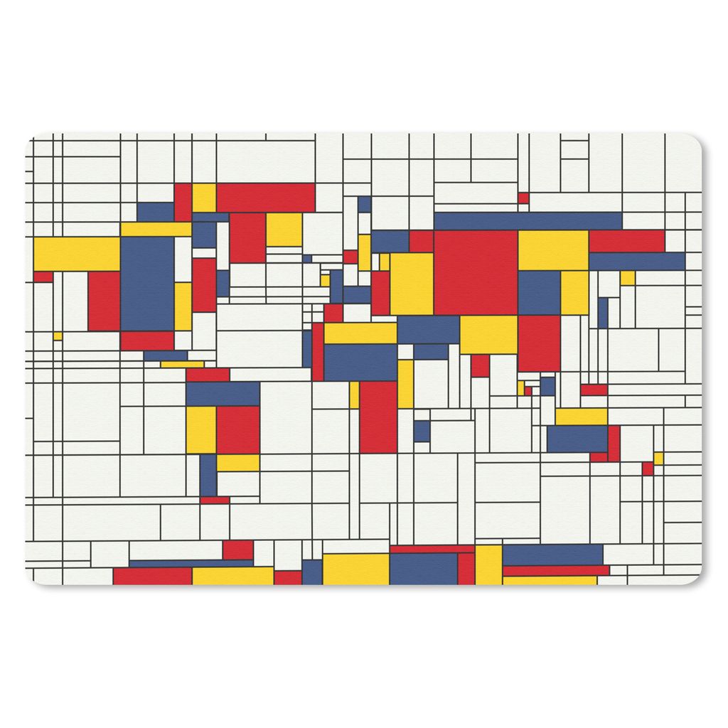 MuchoWow Schreibtischunterlage Weltkarte - Mondrian - Farben - Kinder - Junge - Mädchen - Kinder 60x40 cm - XXL Mauspad - Großes Mauspad