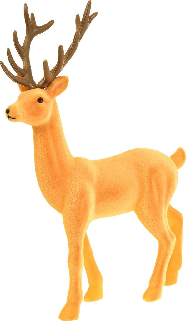 Deko Hirsch Rentier Gelb Braun Beflockt 37cm Weihnachtsfigur, 2 Stück