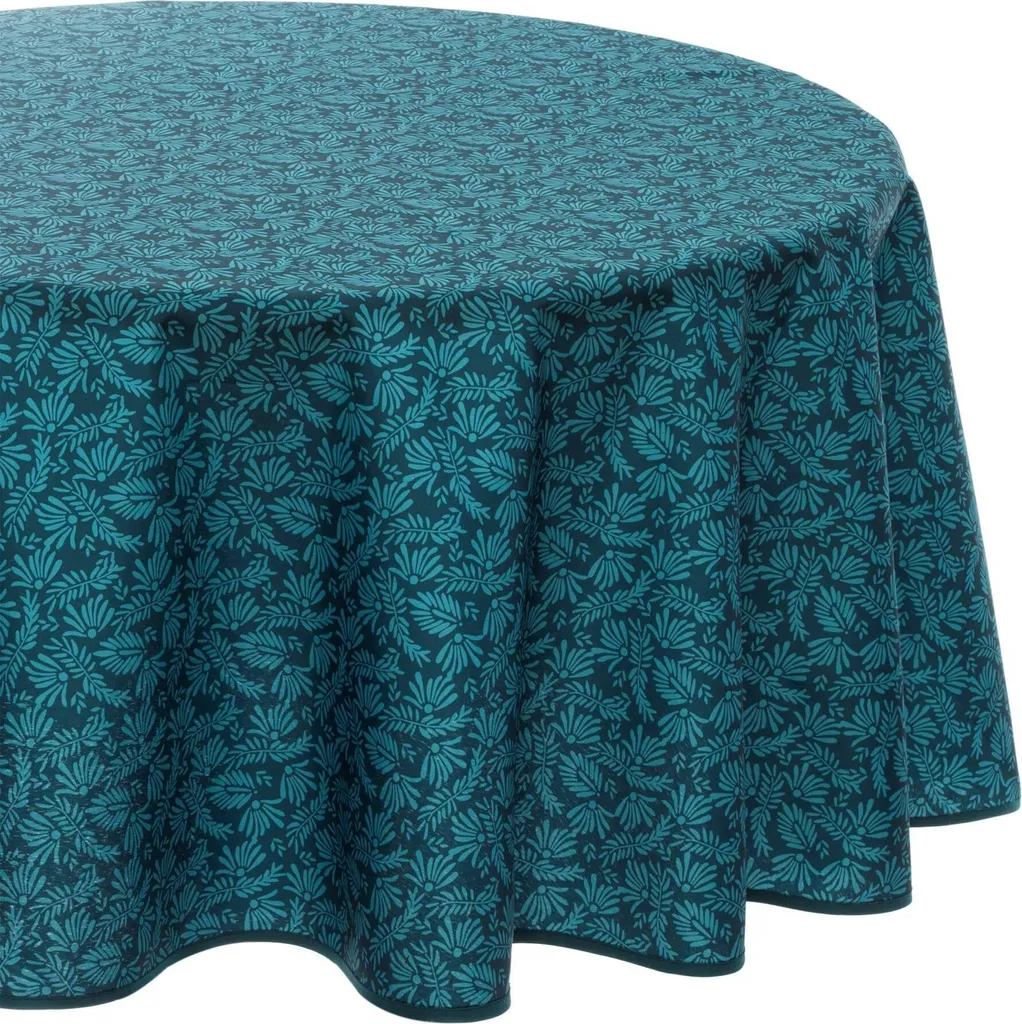 Tovaglia Rotonda 180cm Atmosphera Feuilles Blu-Verde Antimacchia