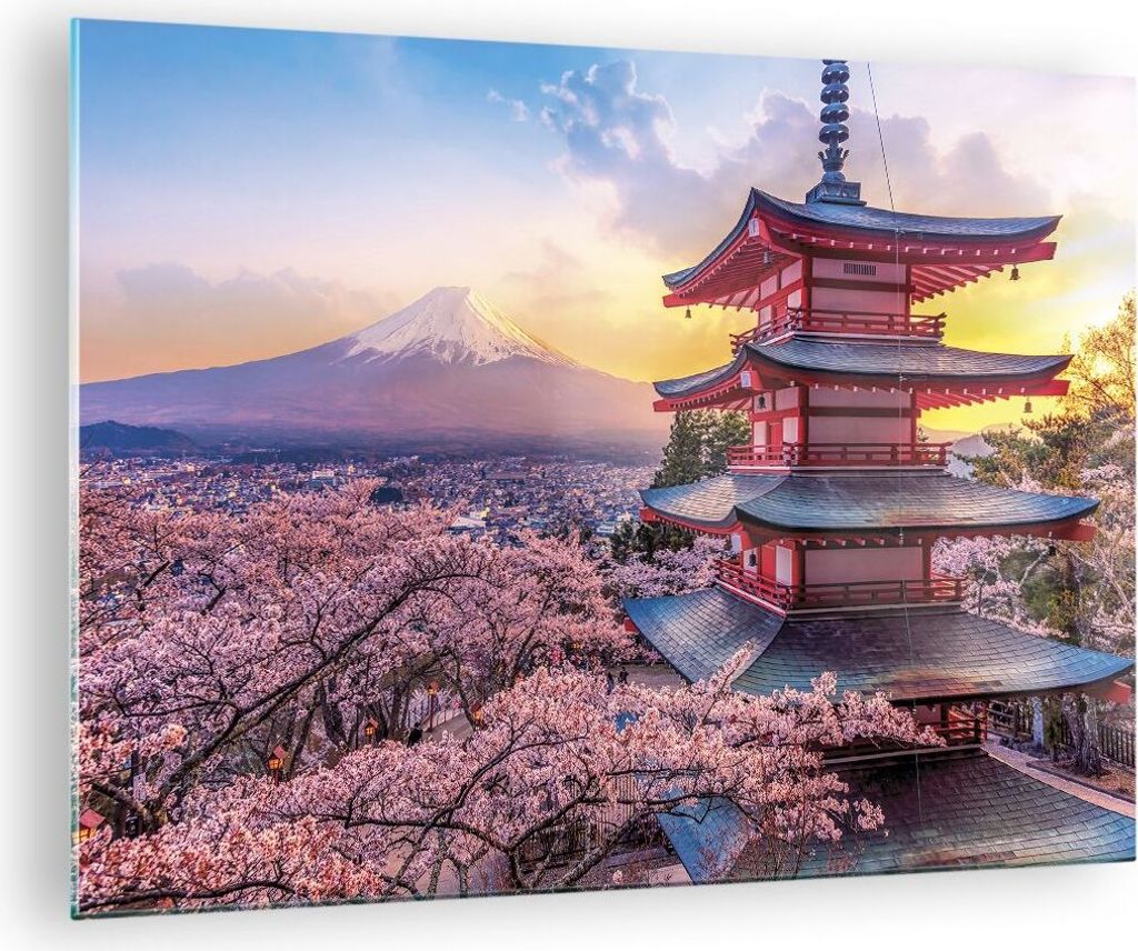 Bilder auf glas - Einteilig - Fuji Choreito Pagode - 70x50cm - Glasbilder - Wandbilder - Bilder - zum Aufhängen bereit - Wanddekoration aus Glas -...