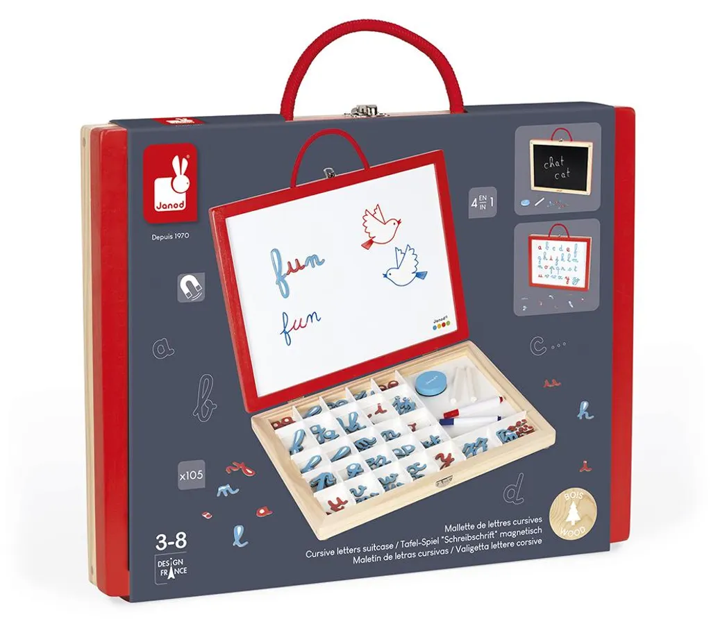 Kit apprentissage lettres Janod 4-en-1 en bois durable et magnétique