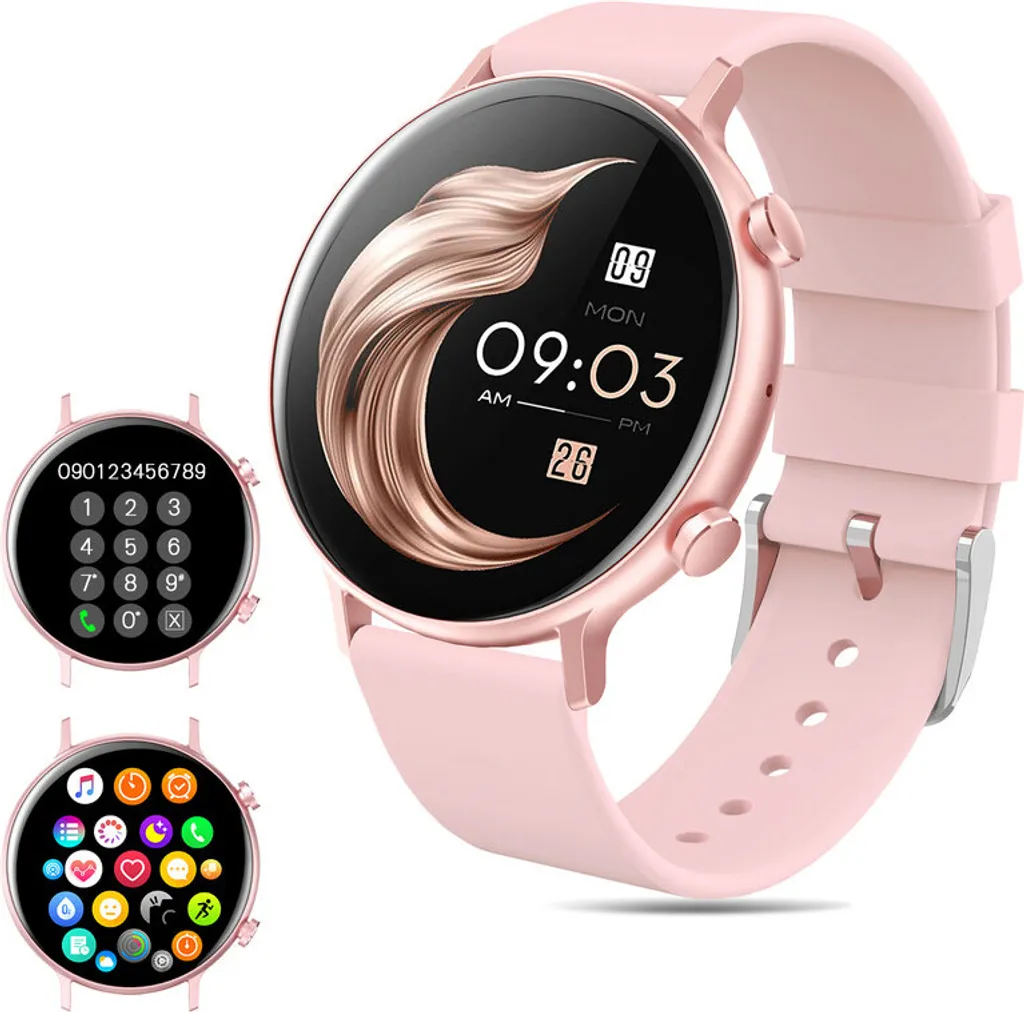 Montre connectée rose Bluetooth pour adultes avec suivi fitness et RH