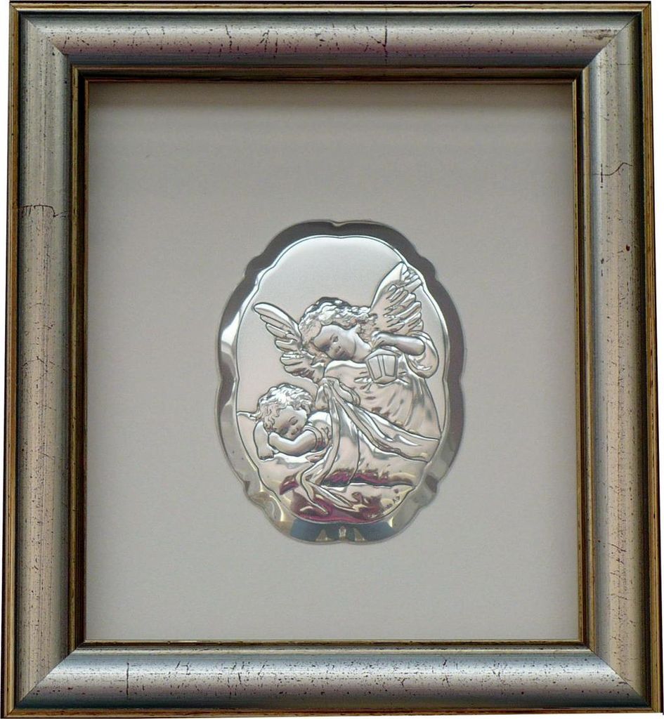 Schutzengel mit Laterne Bild im Rahmen hinter Glas | Größe: 15x17 cm | Artikelnummer: BC6298/2G