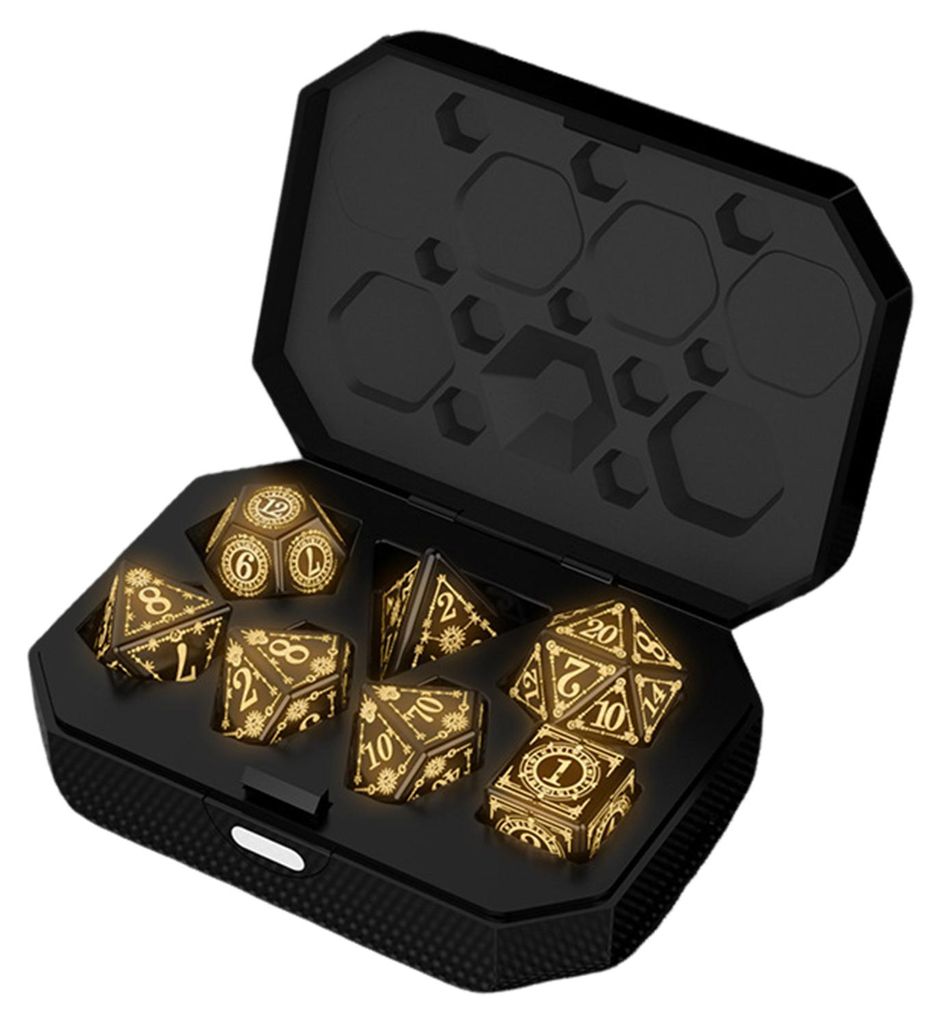 7-teiliges Set LED-Leuchtwürfel, Typ-C, wiederaufladbar, mehrseitig leuchtend, warm leuchtend, D4, D6, D8, D10, D12, D20, elektrische Würfel, ide...