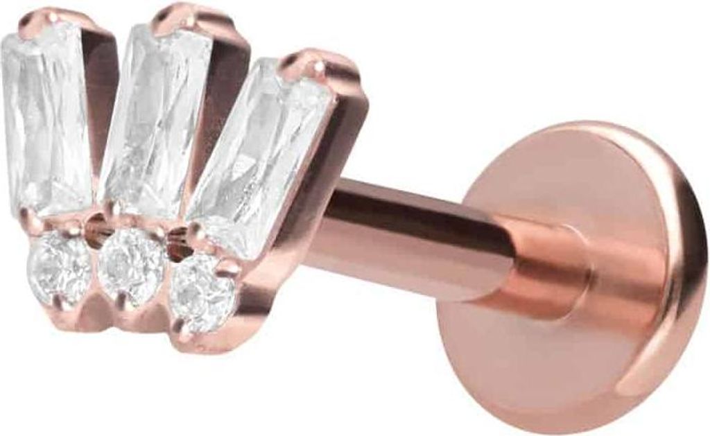 Ohrpiercing, Nasenpiercing Titan Labret mit Innengewinde 6 EINGEFASSTE KRISTALLE RoséGold Stablänge: 7mm | Stabstärke: 1,6mm