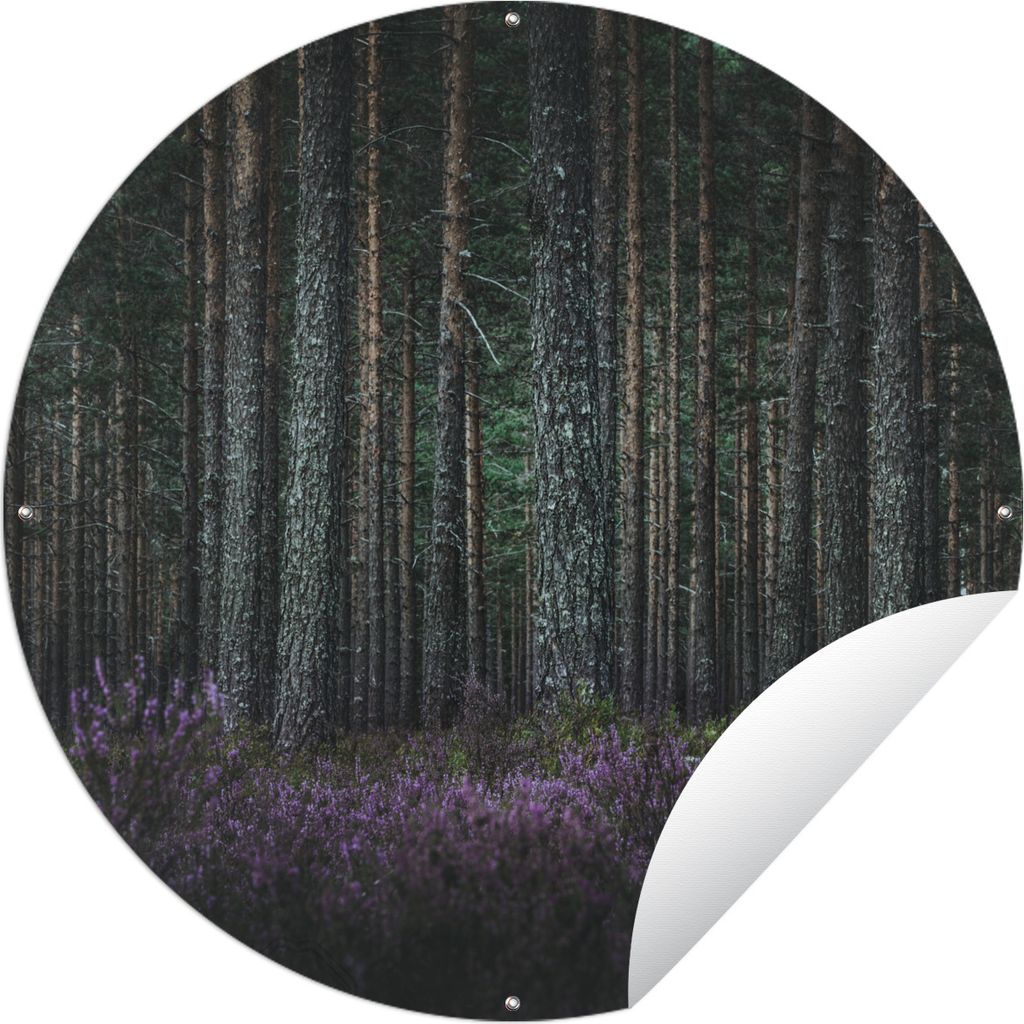 MuchoWow Gartenposter Outdoor-Poster Rund Lavendel im Wald Ø 60 cm Gartendeko Rundes Poster draußen