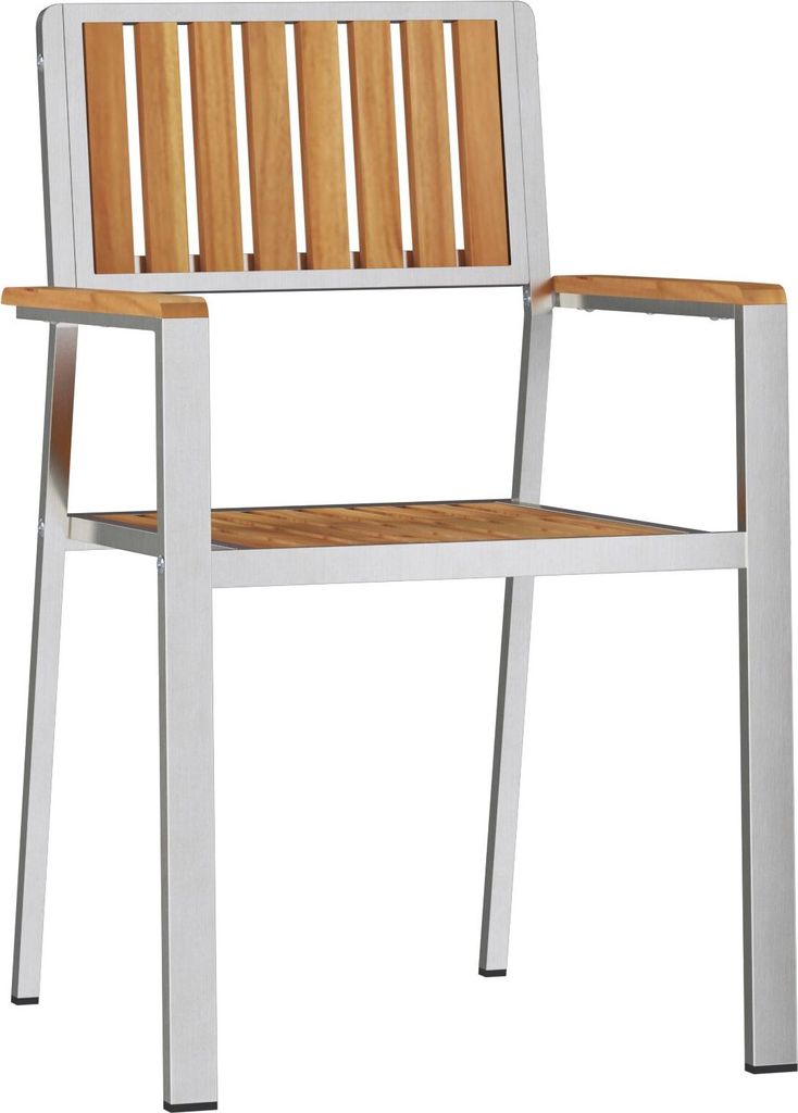 Stapelbare Gartenstühle 2 Stück aus massivem Teakholz und Metall, Gartenstühle DesignMöbel Neu