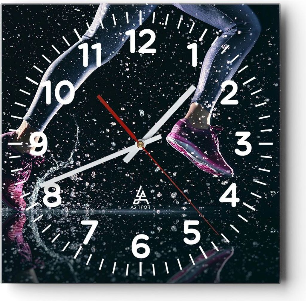 Wanduhr - Quadrat - Glasuhr - Laufen Lifestyle Leichtathletik Schuhe - 30x30cm - Schleichendes Uhrwerk - Lautlos - zum Aufhängen bereit - Dekorati...