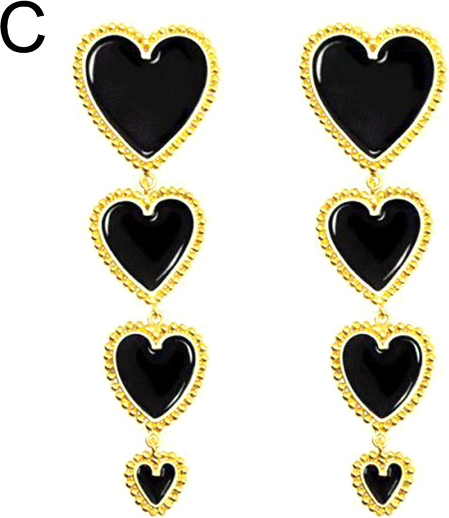 Süße Damen-Ohrringe mit mehreren Liebesherzen, lang, Statement-Ohrringe, Party-Schmuck-Gold + Schwarz
