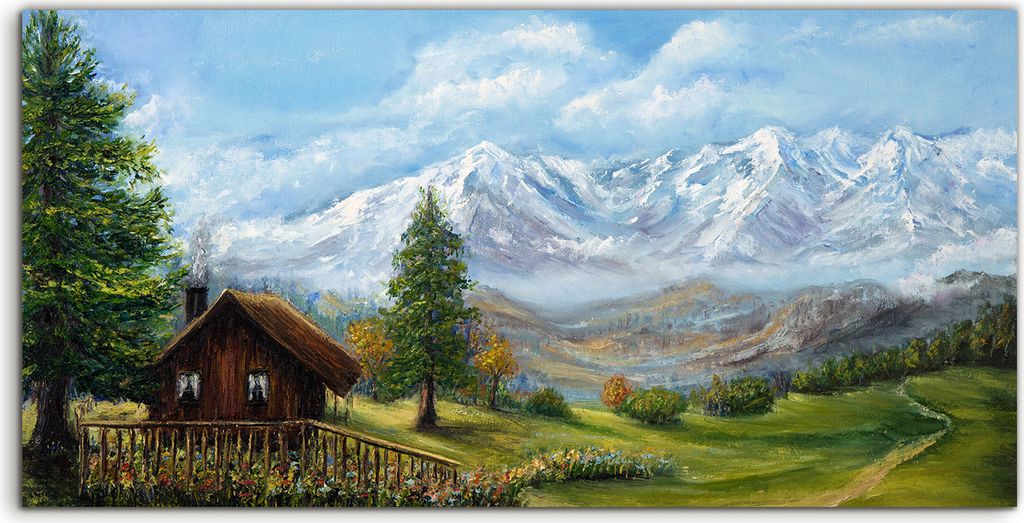 Coloray Canvas 120x60 Wandbild Leinwand Bilder Foto Landschaft Berg wiesen Bäume
