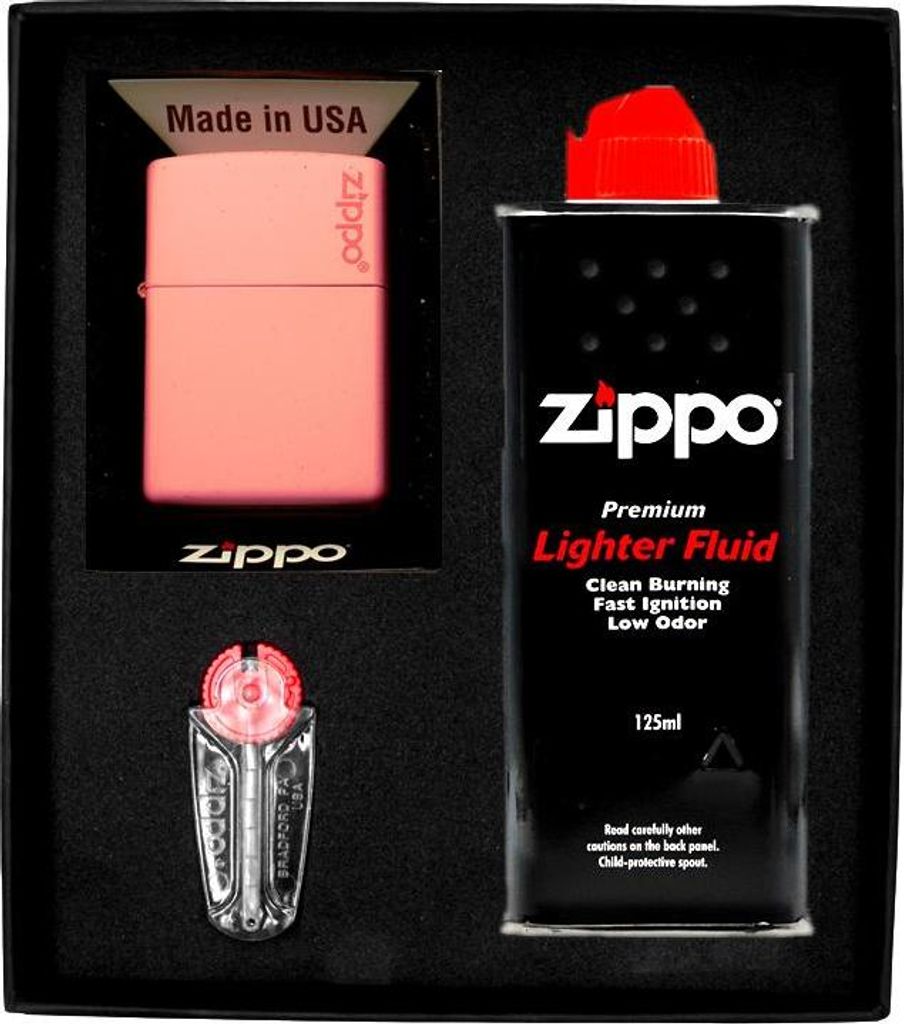 ZIPPO Feuerzeug Set PINK MATTE LOGO Geschenkset Nr. 1