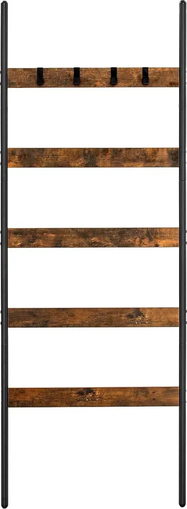 Échelle porte-serviettes 5 barres bois et métal pour salle de bain design