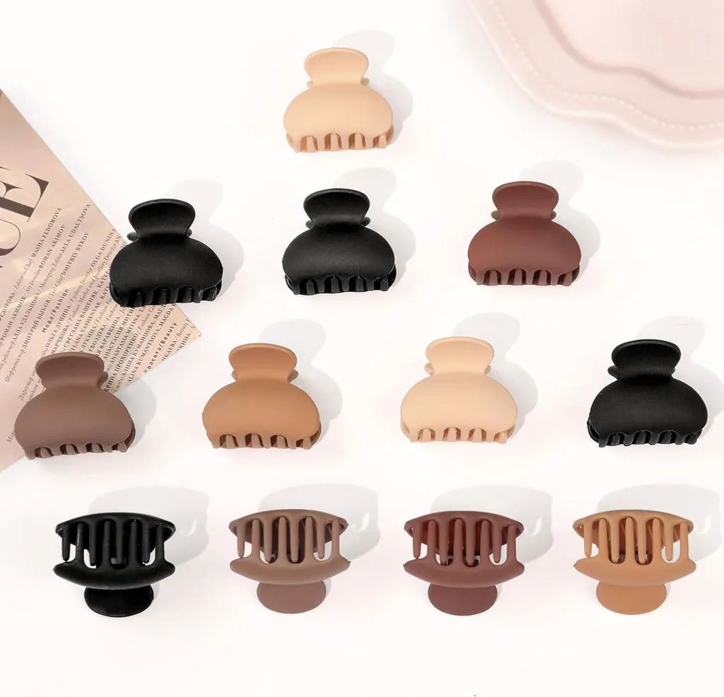 Kavya Ensemble de 12 Pinces à Cheveux Marron Mat Small Clips Femmes - 2