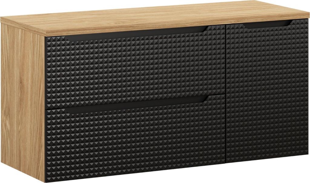 Badezimmerschrank 120 Cm Schwarz 3D Eichenplatte Moderne Eleganz