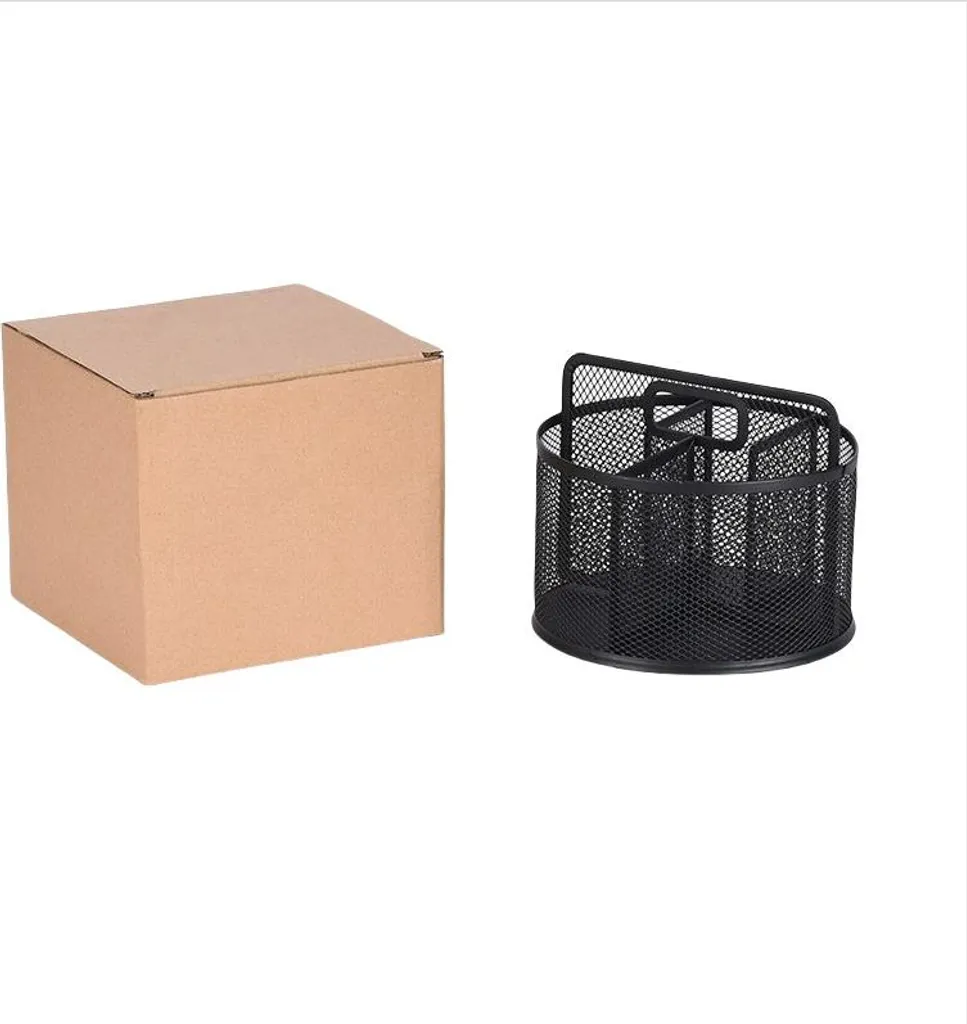 Porte-stylo rotatif INF en métal noir avec compartiments de rangement