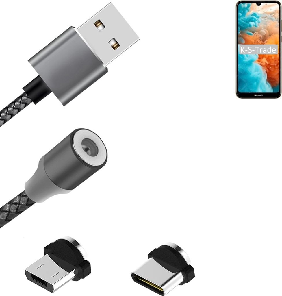 K-S-Trade Hochwertiges Magnet-Lade-kabel Sync-Kabel Daten-Kabel für Huawei Y6 Pro 2019 mit USB-Typ-C-Anschluss und Micro-USB-Anschluss 2A bis zu
