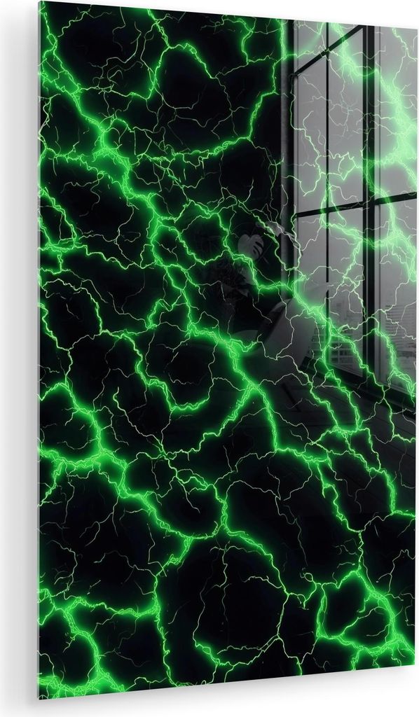 MuchoWow Glasbilder - Bilder auf Wandbild - Foto auf Glas Spiele - Blitzschlag - Grün - Energie 40x60 cm Wanddekoration aus Glas - Acrylglasbild -...