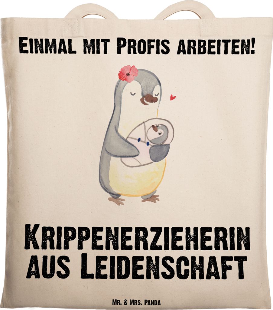 Mr. & Mrs. Panda Einkaufstasche Krippenerzieherin Leidenschaft - Transparent - Geschenk, Kindertagesstätte, KITA, Lustig, Spruch, Tote Bag, Schult...