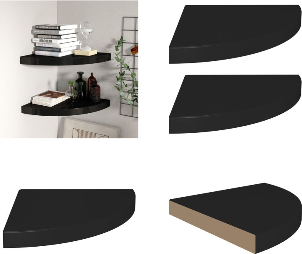 vidaXL Eck Schweberegale 2 Stk. Schwarz 35x35x3,8 cm MDF - Wandregal - Wandregale - Schwebendes Wandregal - Wandregal Schwebend