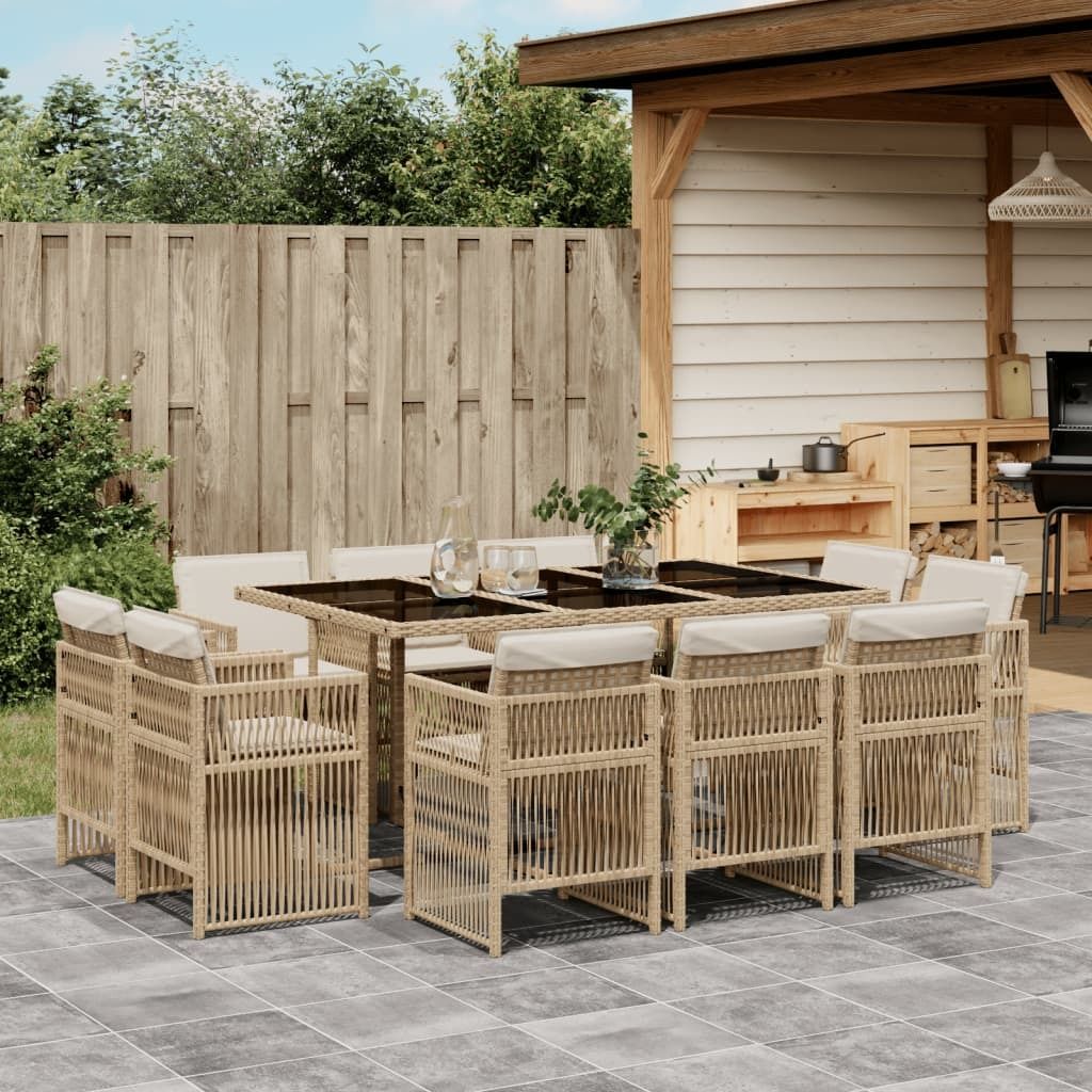 Maison Exclusive - 11-tlg. Garten-Essgruppe mit Kissen Beige Poly Rattan