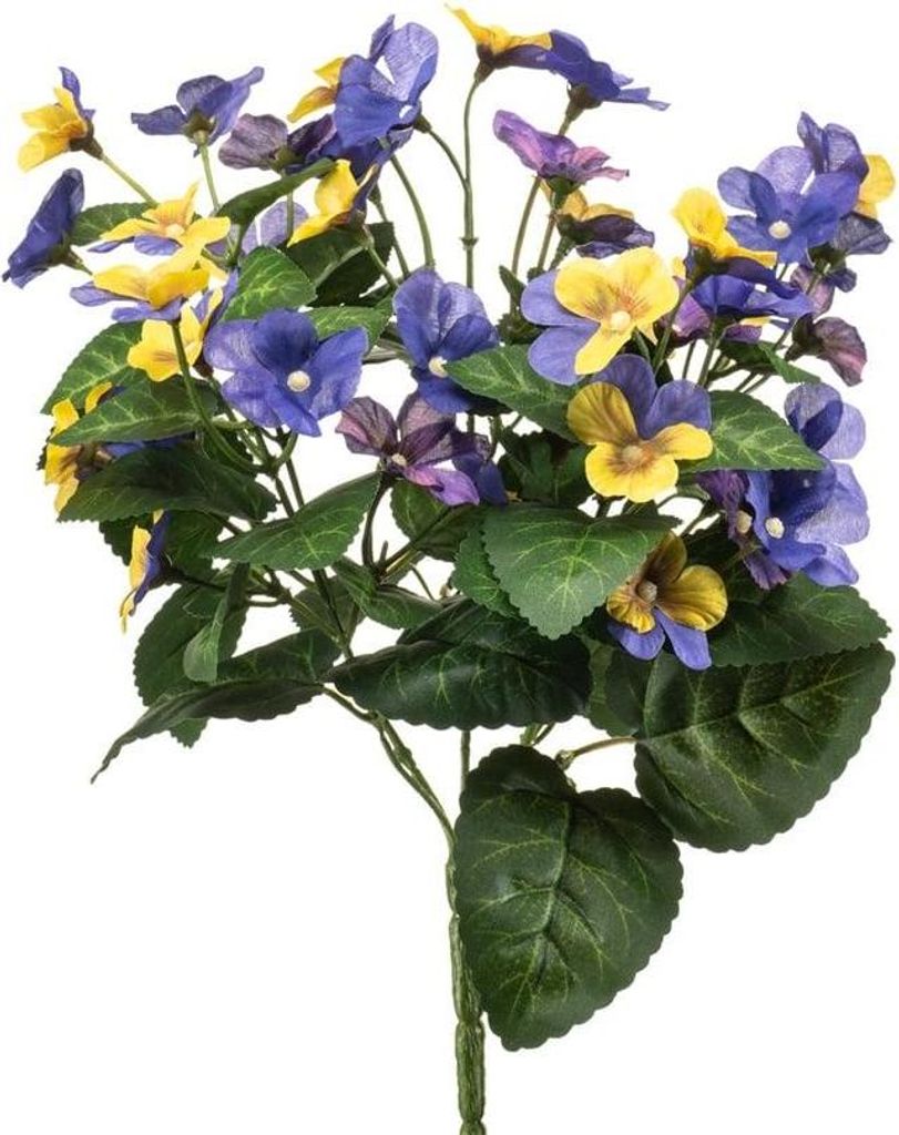 artplants.de Kunstblumen Stiefmütterchen NORHA auf Steckstab, gelb-blau-lila, 30cm - Künstliche Veilchen