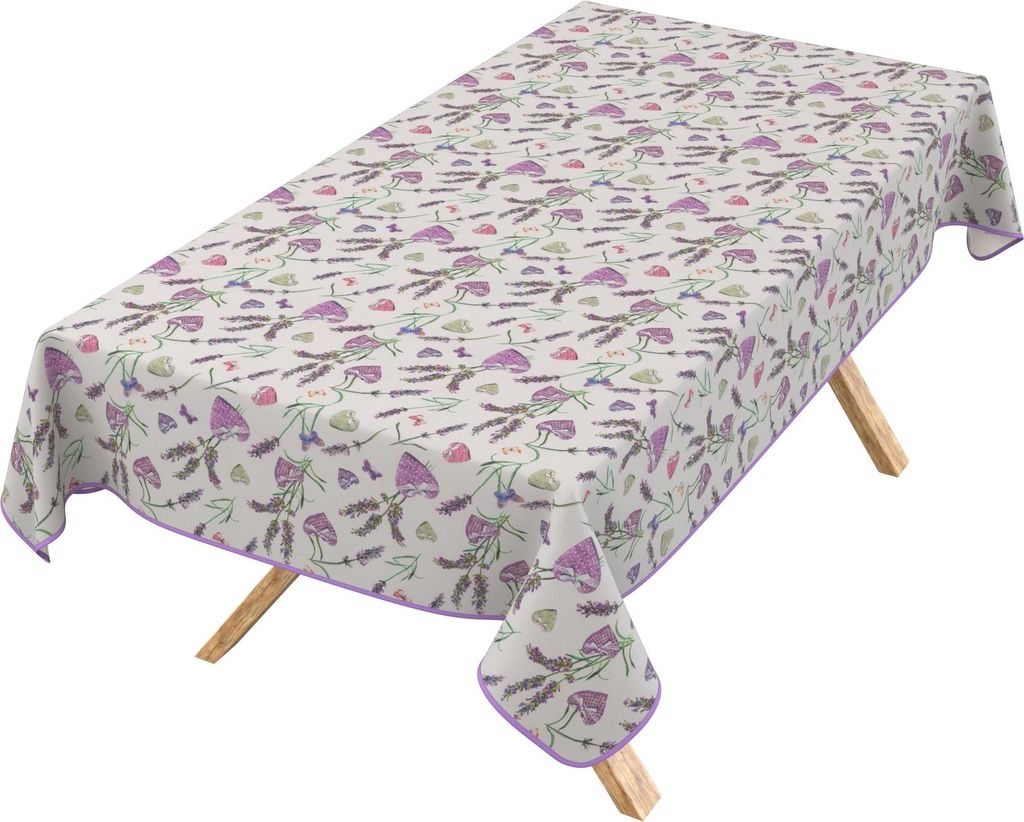 Tischdecke 3.0 Ruhig Lavanda Herz Lila 160x120cm Band Wachstuch abwaschbar