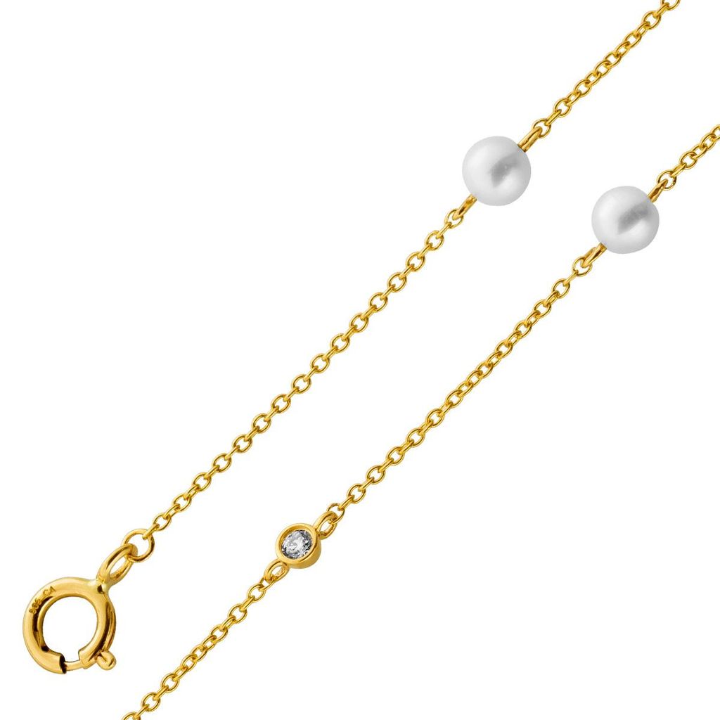 Brillant Armband Gold 585 14K Natur Diamanten Süßwasser Zuchtperlen 18