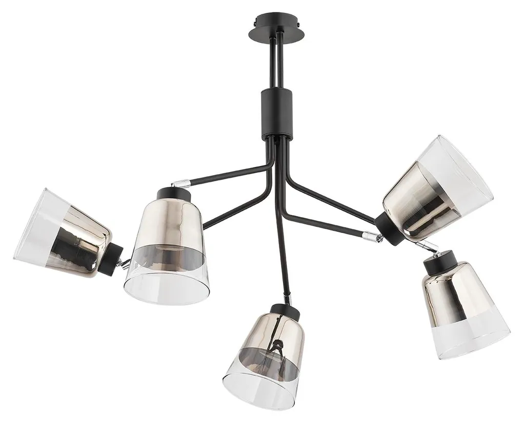 Lustre plafonnier design noir Kapitol à 5 lampes E27 pour le salon