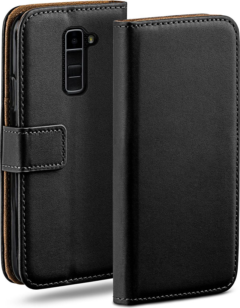 moex Book Case kompatibel mit LG K10 (2016) - Hülle 360 Grad klappbar, Schwarz