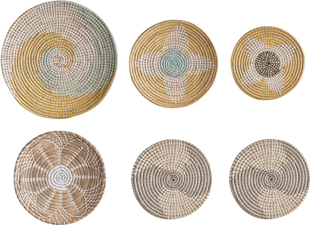 BELIANI Wanddekoration Natürlich Seegras 6er Set Rund Teller Kreise Handgeflochten Wandkörbe Boho Stil Flur Wohn-, Schlaf- und Esszimmer