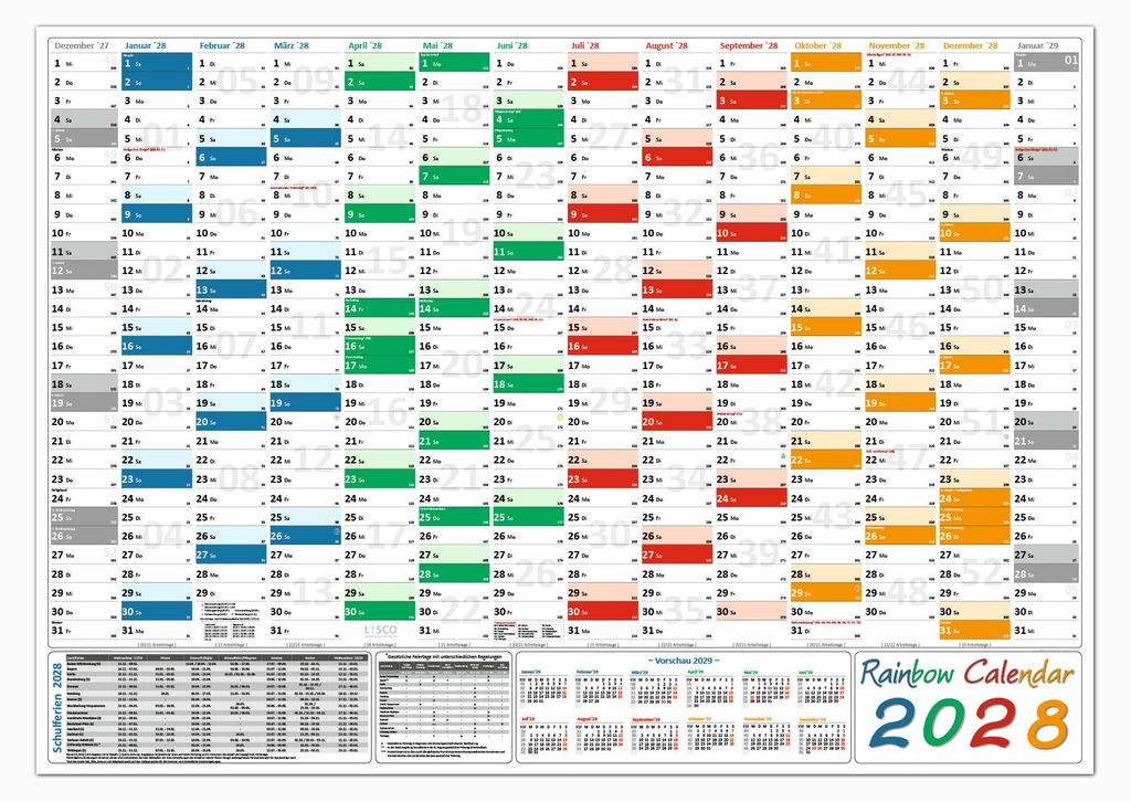 Rainbow Wandkalender / Wandplaner 2028 (gerollt) DIN A0 Produktbild 